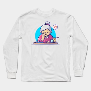 Cute Grandma Forbid Smoking Cartoon Vector Icon Illustration Long Sleeve T-Shirt